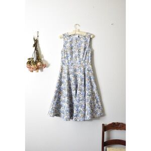 Anni Coco‎ Blue Baroque Scroll Print Sleeveless Fit and Flare Midi Dress Size M